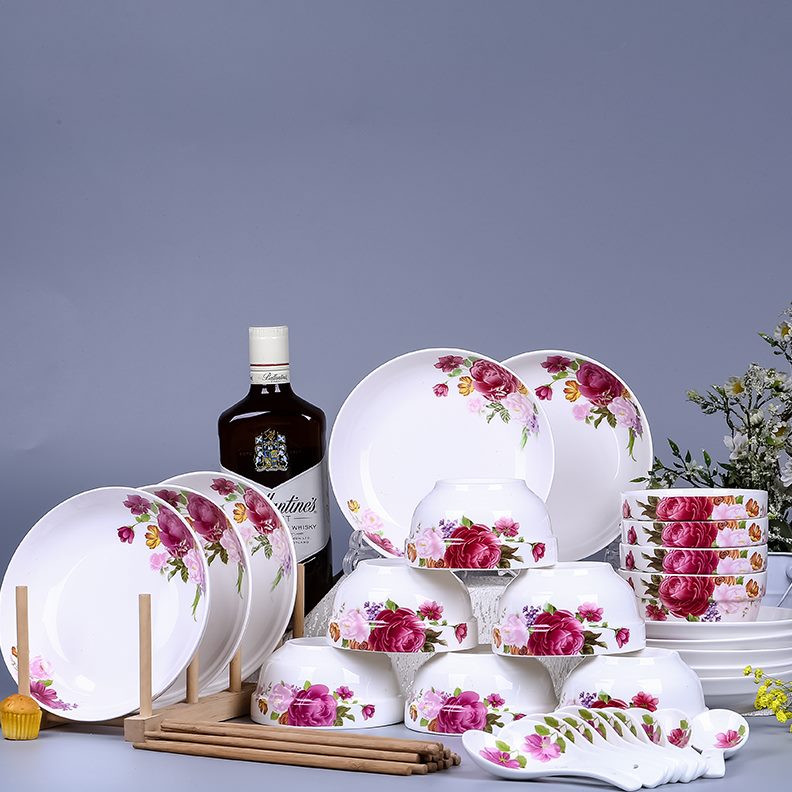 套装10饭碗碟可头筷家用碗垫菜盘勺餐具6010碗10盘10盘10特价微波 - 图3