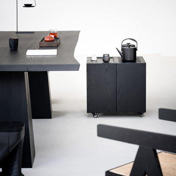 叁几 侘寂风实木餐桌家用客厅大长书桌白蜡木碳化大板茶桌工作台,淘宝优惠券,粉丝福利购,淘宝优惠卷