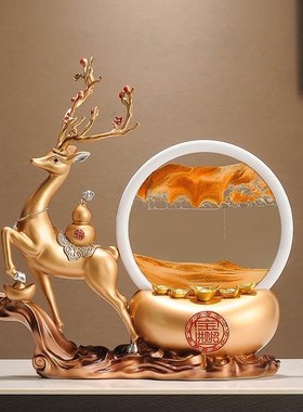 招财元宝福鹿流沙画沙漏摆件家A居饰品客厅酒柜电视办公室开业礼