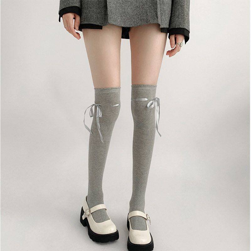 袜长筒大腿袜jk袜洛丽塔堆堆蝴蝶结丝带袜子秋冬甜美袜女过膝过膝,淘宝优惠券,粉丝福利购,淘宝优惠卷