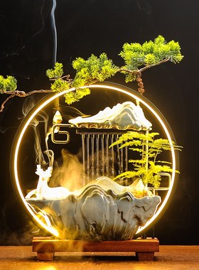 中式禅意b循环流水喷泉招财摆件客厅办公室桌面雾化加湿器开业礼