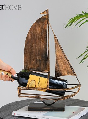 复古怀旧帆船红酒架艺术摆设欧式酒柜摆件创意玄关U桌面家居装饰