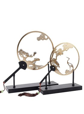 新中式桌面金属扇子工艺摆u件样板房售楼处酒店古典玄关装饰品摆