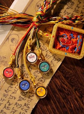 藏式五路财神手工朱砂唐卡车挂五台山车挂手工绳汽车吊饰汽车挂饰
