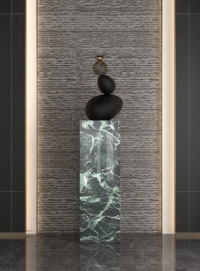 绿色大理石底座雕塑台岩板展示台客厅玄关落地装饰U品摆件轻奢高