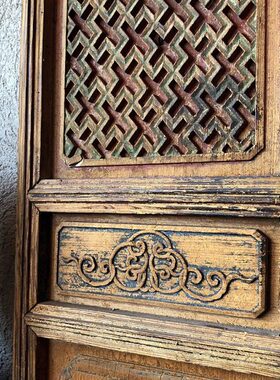 屏风两 雕花装摆件老茶室物 中式隔断书房窗 片长方形木门实木门