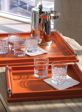 乳白色烤漆木质托盘茶盘简约家居B摆设酒店黑色软装饰品样板间摆