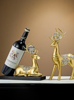 现代轻奢招财水晶鹿红o酒架摆件客厅酒柜电视柜高级酒托家居装饰