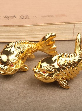 创意纯黄铜龙鲤鱼茶宠办公室桌面年年有余手P把件活动龙鱼小摆件