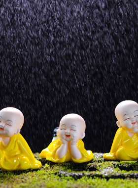 精品陶瓷小和尚人物茶宠可爱小沙弥盆景园艺鱼缸造景X家居中式摆