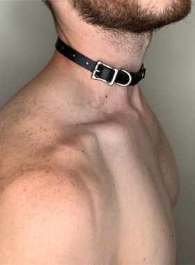 男士颈炼 炼 项圈r 皮带款锁骨炼潮男覆古皮绳脖子配饰品项圈