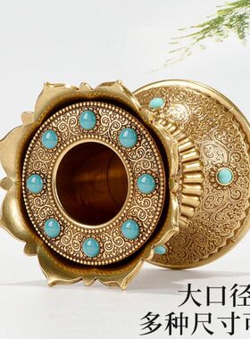 底座铜用品底座八吉祥轮室内转家用桌面摆件桶转手摇动莲花藏村浮