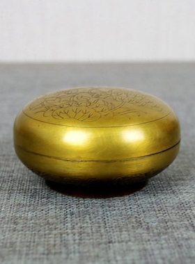 铜印泥盒纯铜仿古大号小号纯铜印盒文房四宝用品铜墨盒书法用品