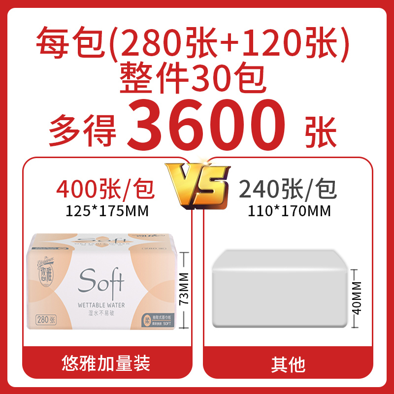 400张抽纸30包纸巾整箱家庭实惠装F卫生纸家用餐巾纸面巾纸擦手纸 - 图0