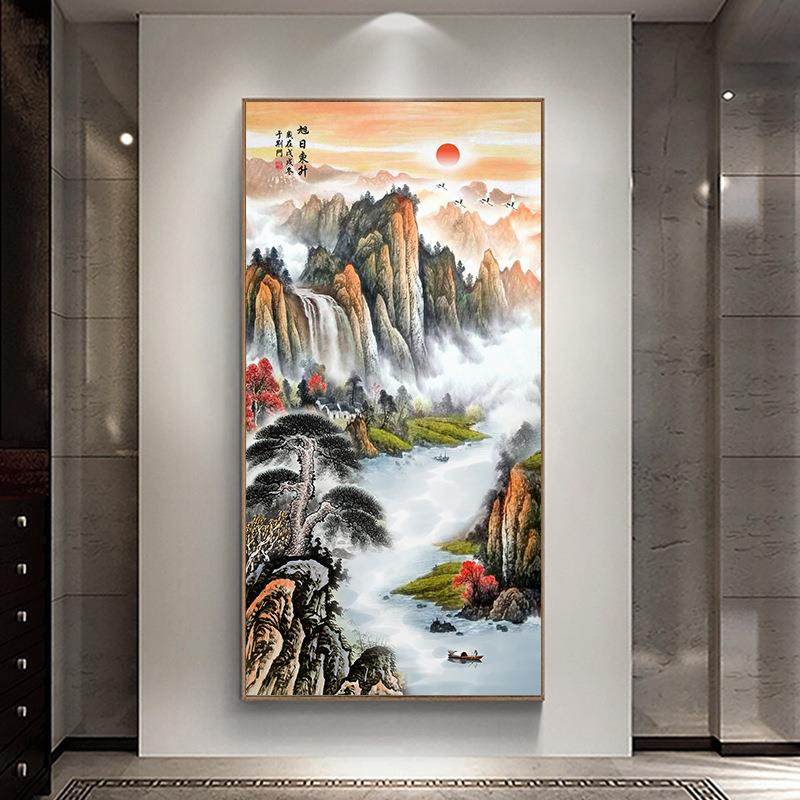 新中式玄关装饰画办公室墙画大气走廊中国风高山流水茶楼古典挂画,淘宝优惠券,粉丝福利购,淘宝优惠卷