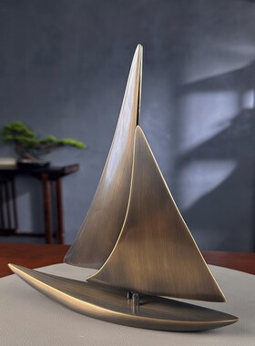 办公室摆件老板桌面高端大气x轻奢全铜一帆风顺帆船客厅酒柜装饰