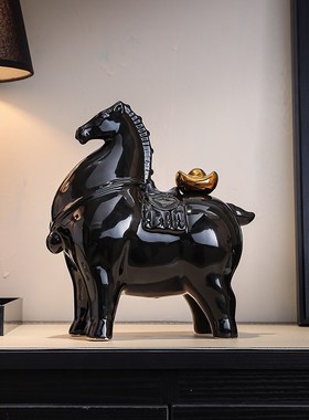 马上有钱摆d件陶瓷招财老板办公室客厅桌面高档家居装饰品开业礼