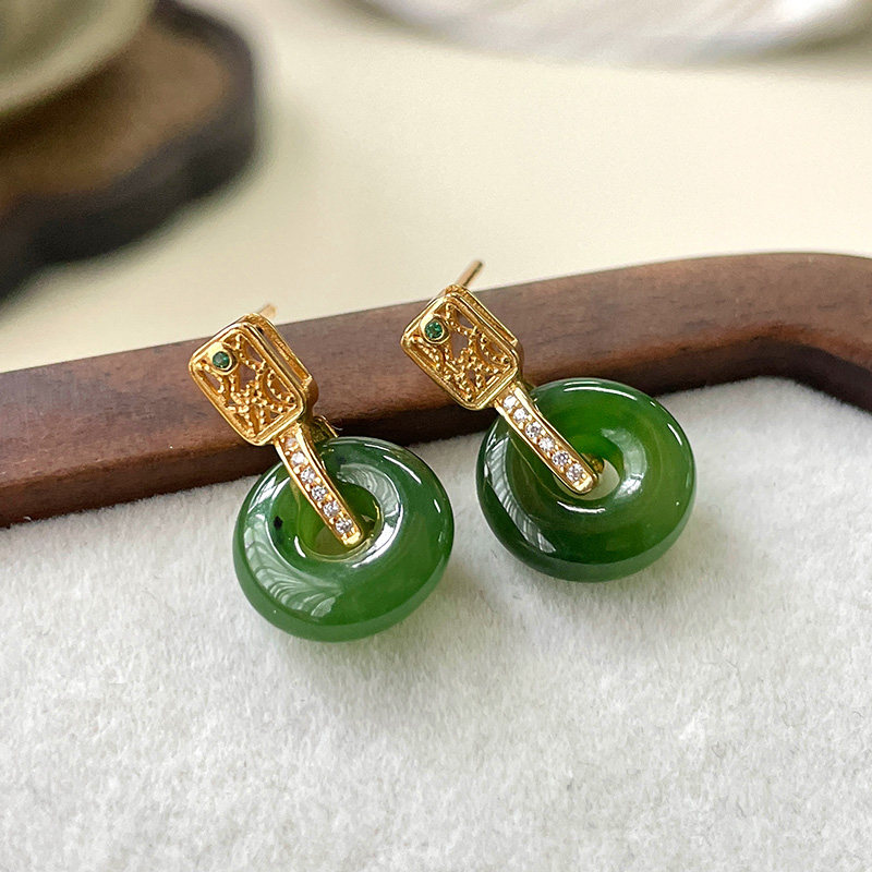 琳琯瑛和田碧玉耳环平安扣圆盘s925银耳饰耳坠新中式轻奢女友礼物,淘宝优惠券,粉丝福利购,淘宝优惠卷