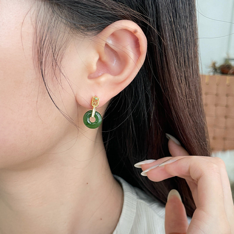 琳琯瑛和田碧玉耳环平安扣圆盘s925银耳饰耳坠新中式轻奢女友礼物,淘宝优惠券,粉丝福利购,淘宝优惠卷