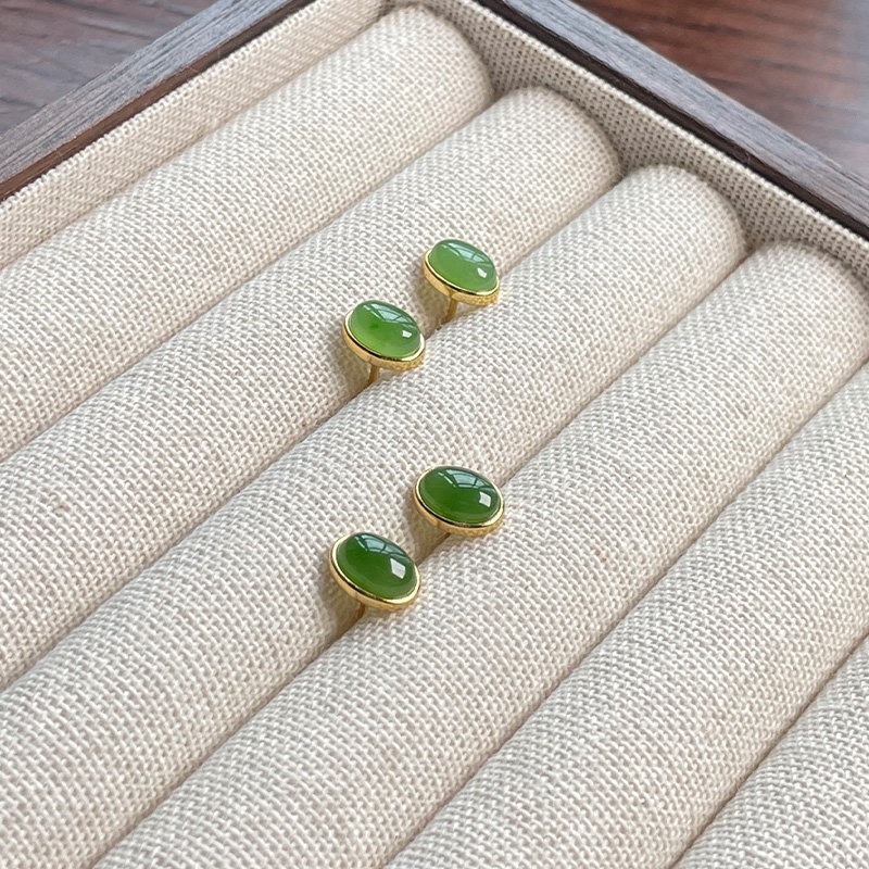 琳琯瑛天然和田玉耳钉女简约蛋面椭圆阳绿色设计感耳饰送女友礼物,淘宝优惠券,粉丝福利购,淘宝优惠卷