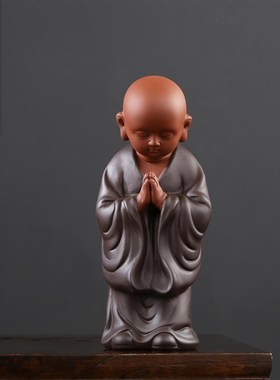 紫砂创意可爱小和尚陶瓷家居饰品A博古架书房工艺品摆件大号小沙