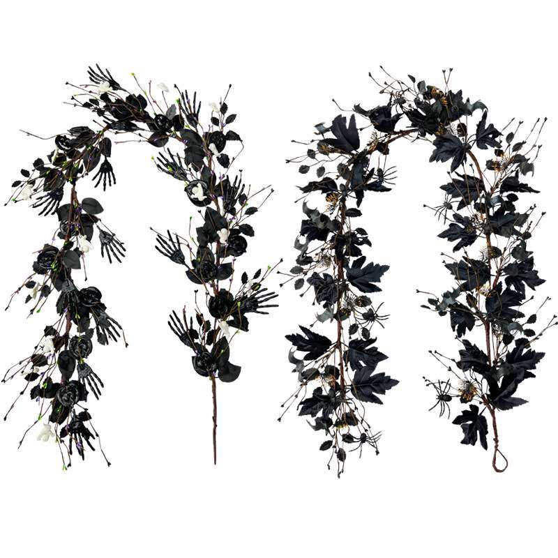 亚马逊新品万圣节仿真黑色枫叶藤条节日装饰幽灵蜘蛛装饰门挂藤条,淘宝优惠券,粉丝福利购,淘宝优惠卷