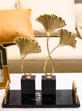 新中式轻奢铜银杏叶摆件创意祝福家居饰品电视柜书房W送礼礼品摆