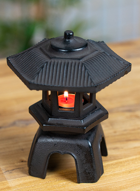 日式创意铸铁香炉 雪见灯烛台铁质禅意复古 茶空T间氛围灯茶室摆