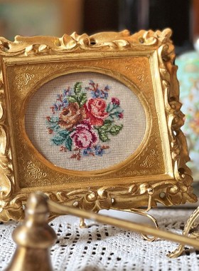 法式中古黄铜烛台手工装饰画欧式B桌面摆件家居复古支撑架婚房礼