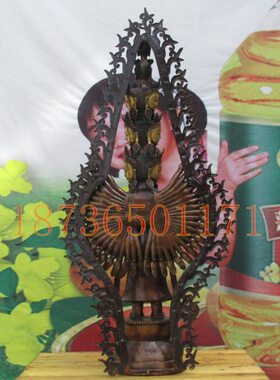 纯黄铜大号千手观音铜像千手观世音菩萨站像铜器招财摆件