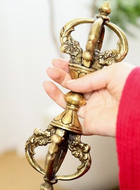 尼泊尔手工铜制五股金刚杵大号多吉宝杵铜制工Q艺品家居装饰摆件