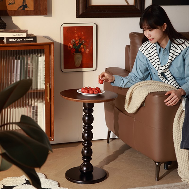 复古法式沙发圆形小边几中古风可移动床头柜置Q物架实木迷你茶桌 - 图0