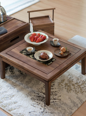 新中式小炕桌黑胡j桃木榻榻米茶几茶室简约飘窗桌禅意日式阳台矮
