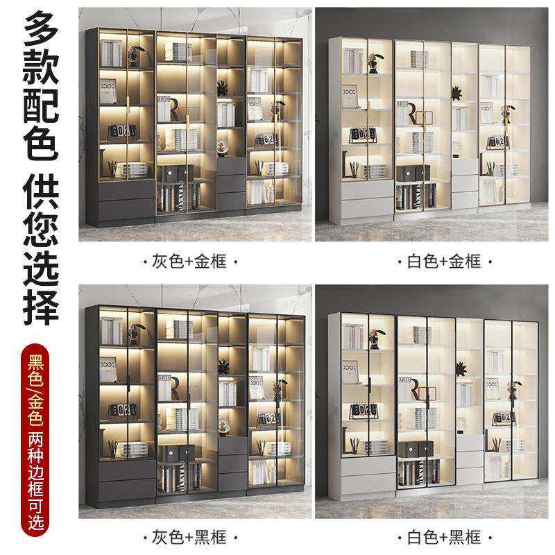 书柜带玻璃门展示酒柜轻奢家用客厅一体柜整墙储物柜客厅实木书柜,淘宝优惠券,粉丝福利购,淘宝优惠卷