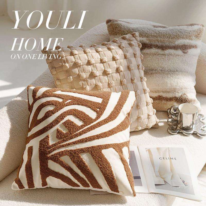 Cream-colored high-end retro style knotted pillowcase sofa bed brown bed waist pillow cushion core bay window