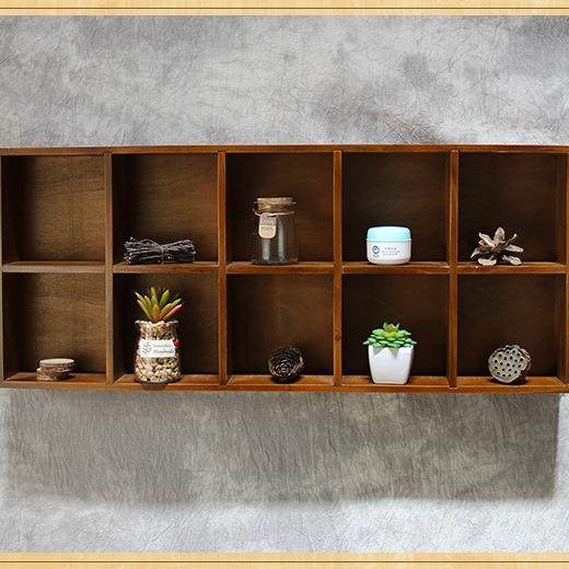 乡村复古做旧收纳格子十格收纳盒展示柜可悬挂墙面装饰品创意挂饰,淘宝优惠券,粉丝福利购,淘宝优惠卷