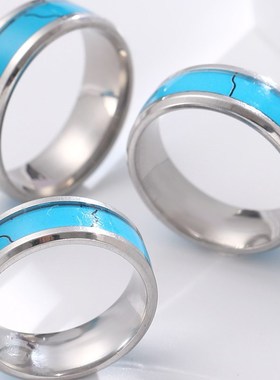 覆古镶嵌绿松石钛E钢永恒的男子戒指