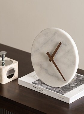 现代简约大理云石座钟办公室书柜A摆件客厅装饰时钟样板间书房台
