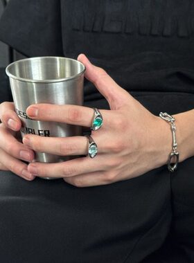 SAZ 荷鲁斯之眼湖水蓝祖母绿宝石情侣对戒冷淡风高级感戒指男女款