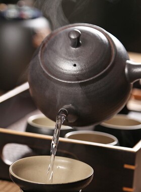 日式陶瓷侧把壶煮茶炉套装 酒精灯底座加热煮茶器 功夫泡茶温茶壶
