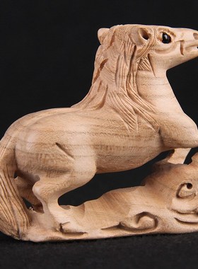 桃木马摆件家居p木雕手工环保无漆脚踏祥云