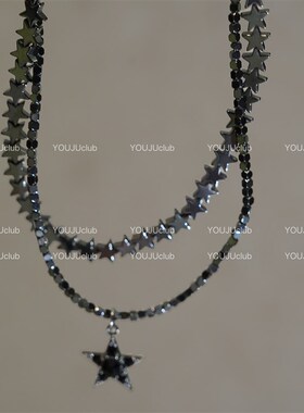 YOUJUclubk-戴点不一样~黑色星星月亮双层叠戴辣妹酷项炼锁骨炼女