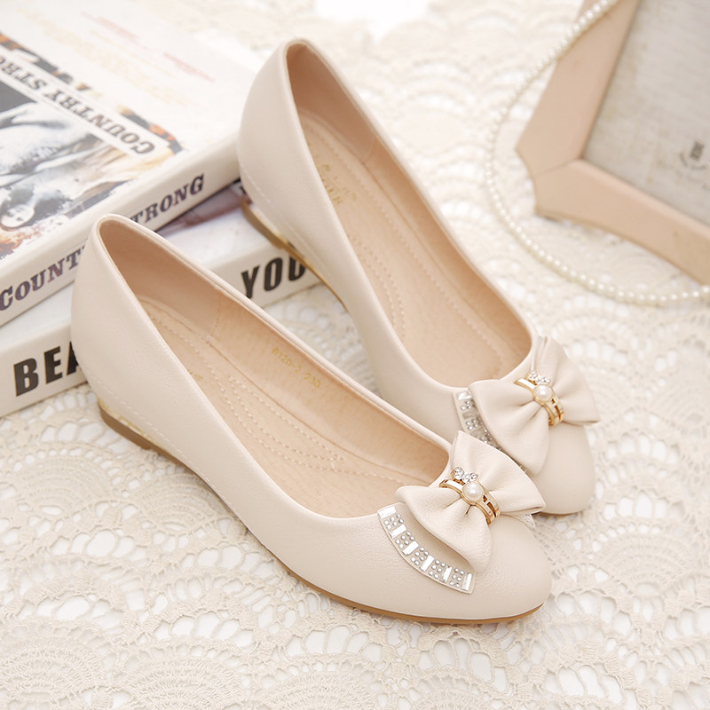 黑色坡跟鞋女2021春秋新款软底内增高蝴蝶结单鞋百搭淑女豆豆鞋,淘宝优惠券,粉丝福利购,淘宝优惠卷