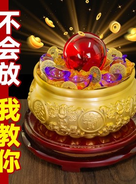 聚宝盆摆件全铜招财聚财r实心客厅玄关办公室装饰纯黄铜米缸存钱