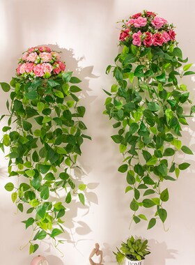 壁挂式绿植装f饰花墙壁仿真绿萝挂墙植物墙面假花客厅藤条花篮挂