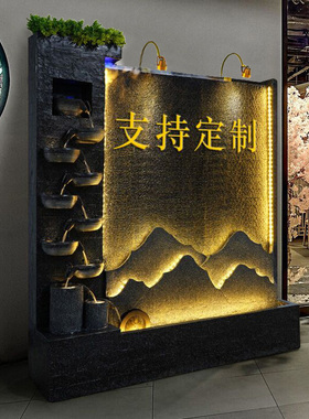 水幕墙流水墙屏风假山喷泉水景墙公司背景墙循环流水瀑布造景摆件