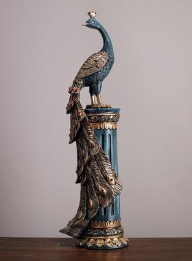 跨ZY8228复古手绘孔雀摆件手工境艺品柜客厅电视酒柜关玄家居装饰