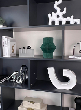 书柜摆件书架装饰样板间柜子展示柜软装流体水滴饰品双反相机模型