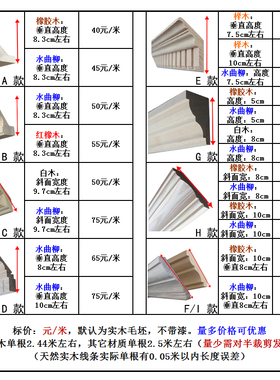 欧式实木线条榉木水曲柳顶角线橱柜顶线吊柜壁炉天花免漆顶线定做