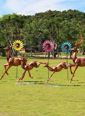 户外抽象白色梅花鹿玻璃钢草坪雕塑售楼部处园林景观装饰小品摆件